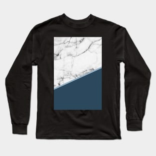 Real White Marble Half Ocean Sapphire Steel Blue Long Sleeve T-Shirt